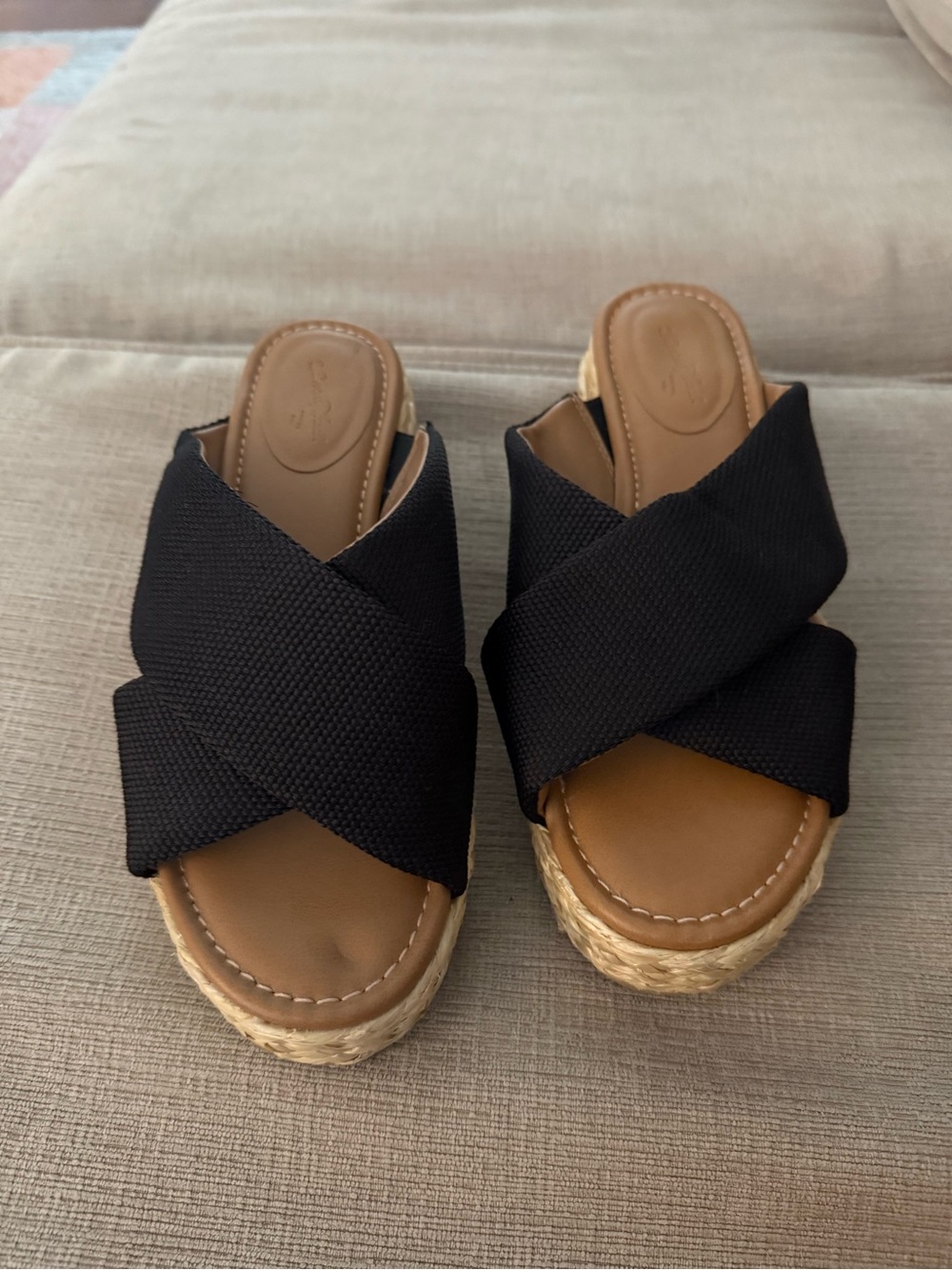 Universal Thread Black Crisscross Espadrille Slide Wedges